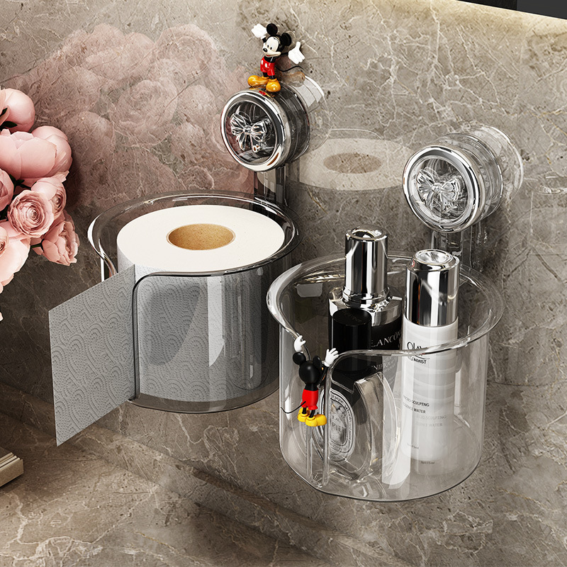 Suction Cup Bathroom Toilet Paper Box Toilet Tissue Box Wall-Mounted Punch-Free Bathroom Roll Paper Hanging Rack Paper Placement Box
