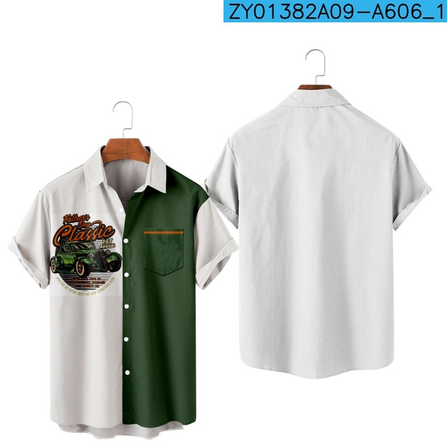 Camisa estampada digital 3D para hombres nuevos transfronterizos Camisa hawaiana de solapa de manga corta simple casual