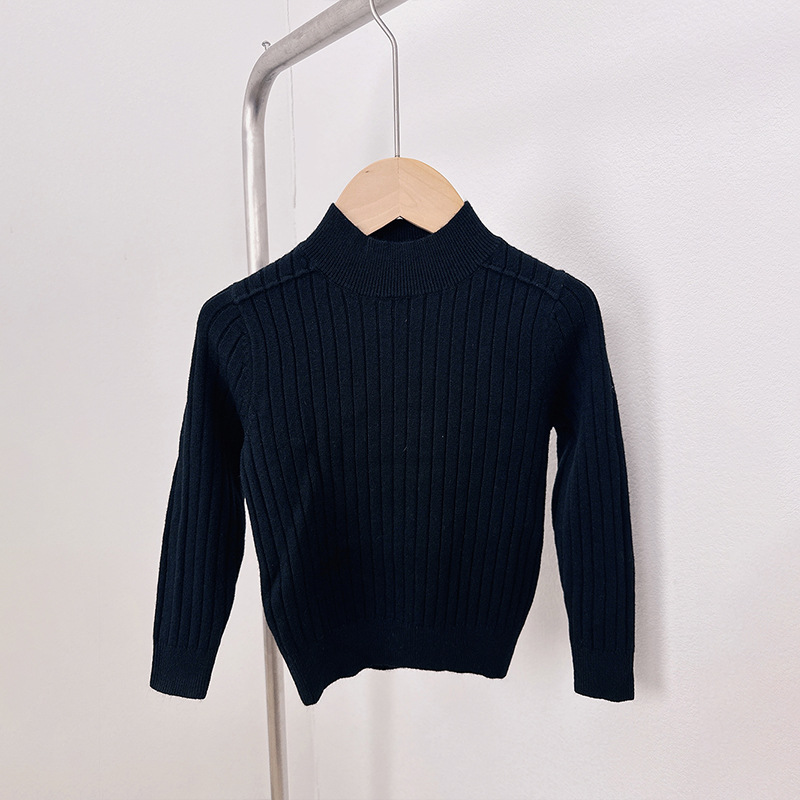 Suéter para niñas 2025 principios de otoño nuevo estilo blusa de bebé camisa de fondo invierno cálido suéter de punto para niños de cuello medio alto