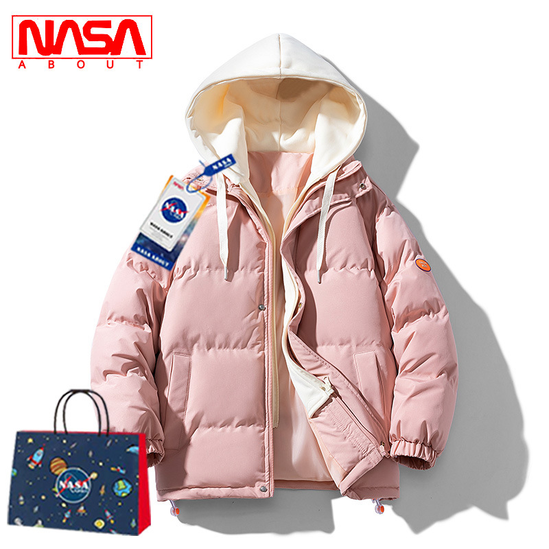 Abrigo acolchado de algodón de la NASA para hombre falso de dos piezas abrigo con capucha de la marca de moda japonesa Abrigo con capucha de los hombres transfronterizos sueltos más tamaño Abrigo acolchado de algodón engrosado chaqueta acolchada de algodón