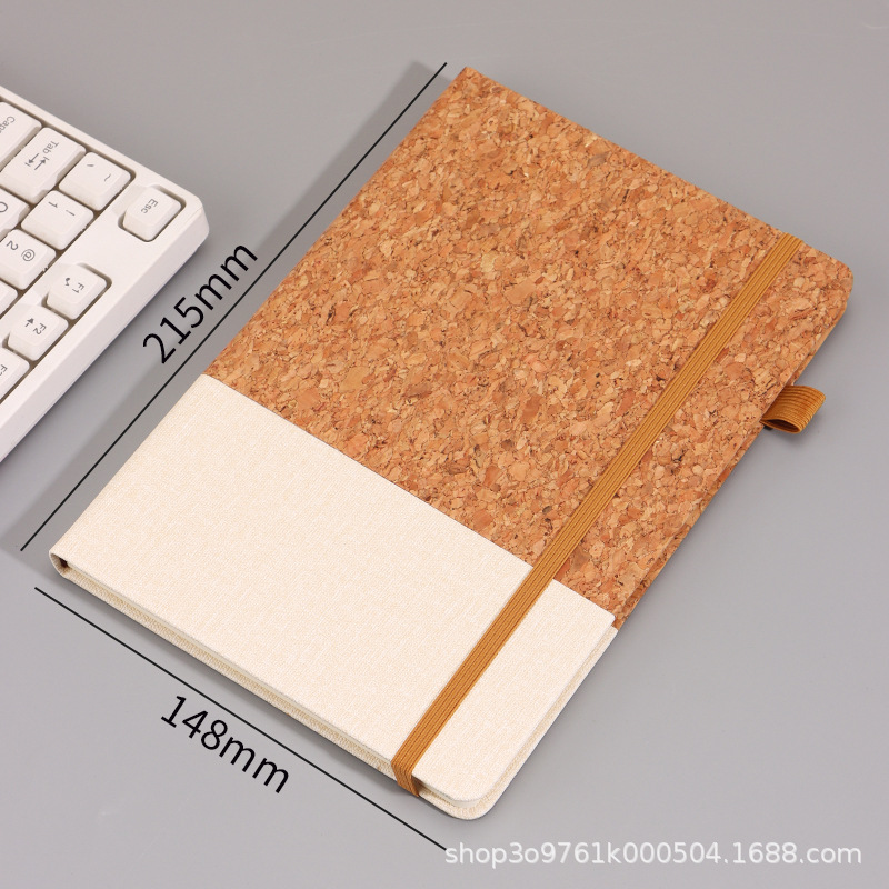 A5 Juego de cuaderno de paja de pino de corcho ecológico empalme de algodón y lino se puede imprimir logotipo empresarial reunión de oficina de negocios