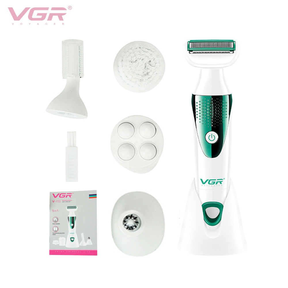 VGR 5-in-1 Multi-Functional Hair Shaver Portable Battery Operated Eyebrow Trimmer Face Washing Massager Nose Hair Remover Full Body Care Tool_voghion.com