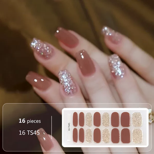 16-Finger Pure Color Series Jump Finger-Free Lighting Gel Manicure Stickers Cross-Border Temu Popular Nail Stickers Long-Lasting and Waterproof