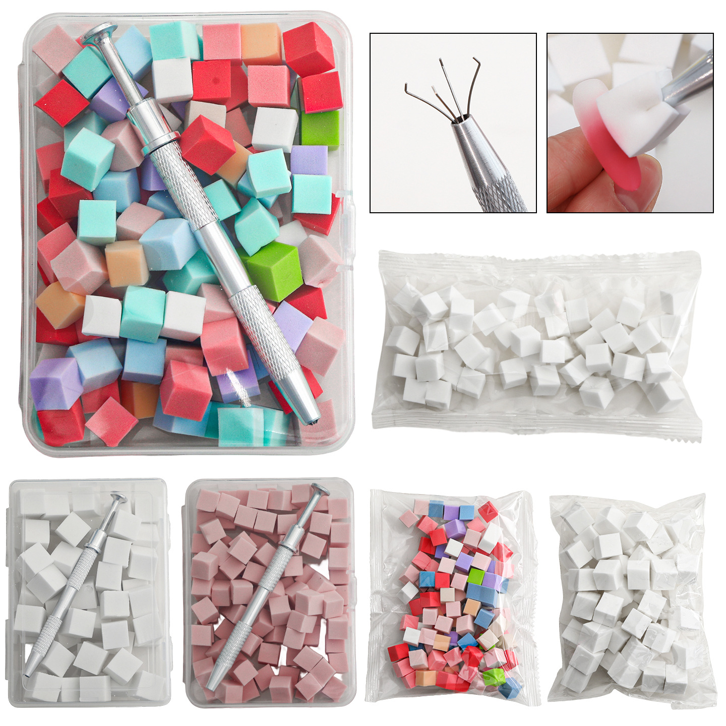 New Manicure Mini Tofu Block Pat Glue Special Sponge Grabber Pen Set Delicate Gradient Blush