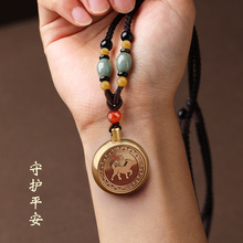 黄铜十二生肖项链朱砂长款毛衣链男女民族风本命年龙复古百搭吊坠