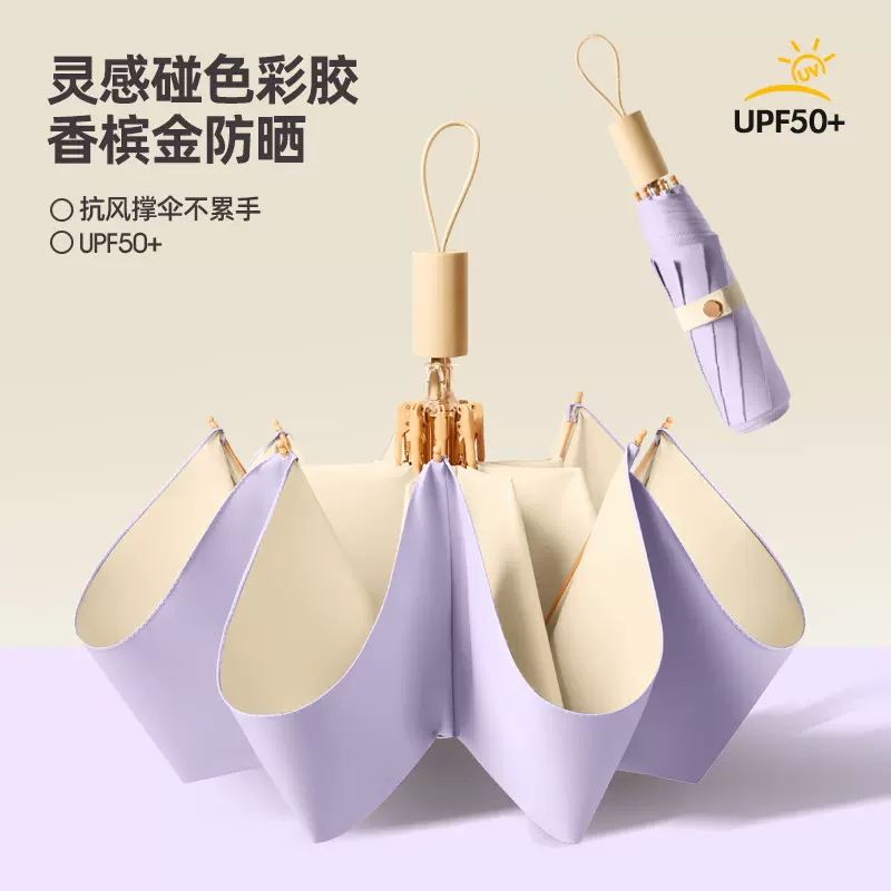 8骨实木彩胶雨伞全自动晴雨两用防晒防紫外线折叠女高级感太阳伞