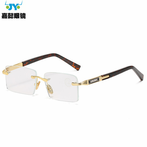 New fashionable frameless crystal stone glasses, hole drilling and edge grinding, three-color stone lens, trendy retro crystal glasses