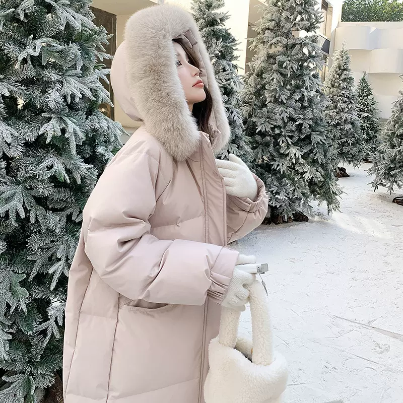 羽绒服女2025新款90白鸭绒大毛领连帽洋气加厚中长款过膝冬装外套