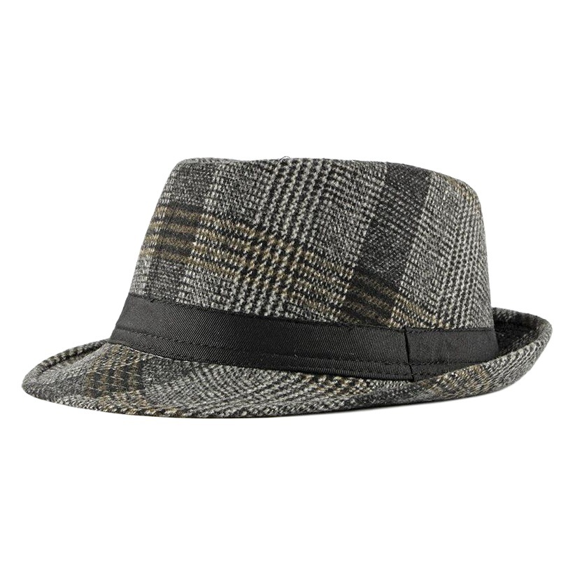 Otoño e Invierno nuevo británico retro Plaid Top Hat hombres de mediana edad y ancianos de lana Caballero sombrero Jazz sombrero al por mayor