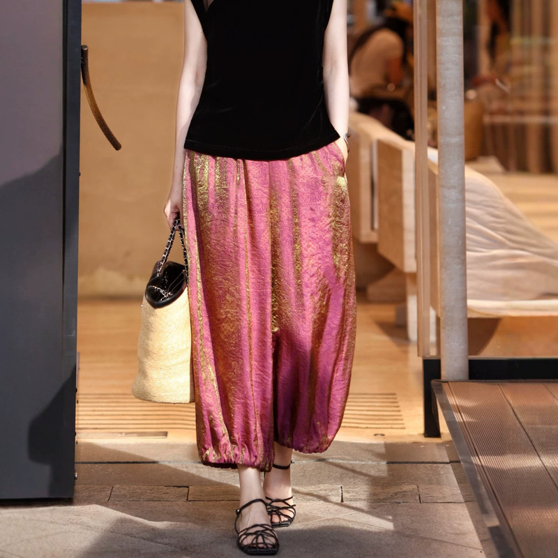 Nanyou New Chinese-Style Rayon Shimmering Brocade Slimming Harem Pants Fabric with a Structured Drape, Super Breathable and Cool Casual Pants