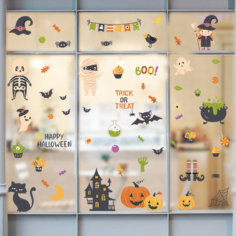 New Halloween001 Cartoon Cute Children Halloween Party Atmosphere Glazing Plate Glass Decorative Wall Sticker display picture 6