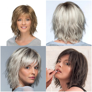 New Style Women's Wig with Side Parting, Gradient Platinum Short Curly Fashion Bob Wig