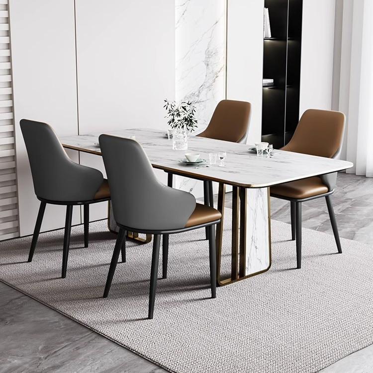 Silla de comedor de lujo ligera, silla minimalista moderna, mesa de comedor de restaurante de hotel italiano, silla de metal minimalista, respaldo alto, asiento suave