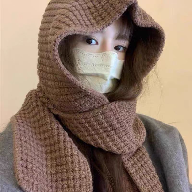新しい混紡帽子とスカーフオールインワン秋冬厚く暖かいバラクラバスカーフオールインワンウール帽子|undefined