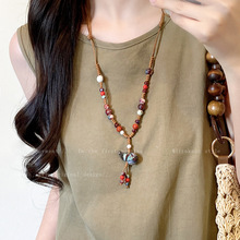 新中式民族风彩色陶瓷葫芦长款项链女时尚复古编绳毛衣卫衣链配饰