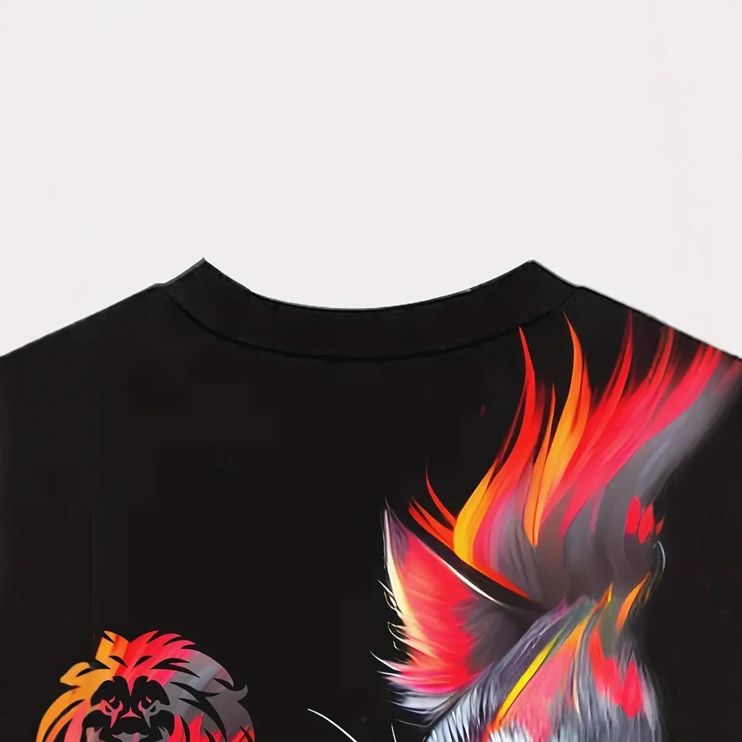 Colorido león KING venta caliente impresión 3D hombre calle suelta transpirable hombro jersey manga corta cuello redondo camiseta