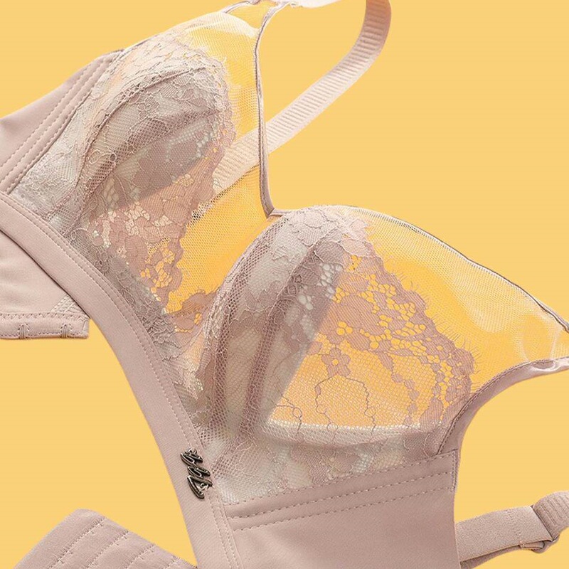 Ancient and Modern Style Peony Bra Without Underwire, Minimizes Large Bust, Beautiful Back, Gathered, Breathable Lace Rabbit Ear Cup Lingerie for Women