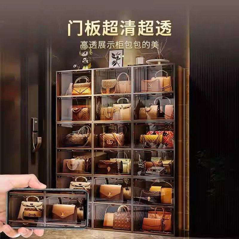 Gabinete de almacenamiento de bolsos para el hogar muestra almacenamiento de artefactos bolsos estantes de almacenamiento caja de exhibición del dormitorio gabinete de piso de madera maciza rejilla