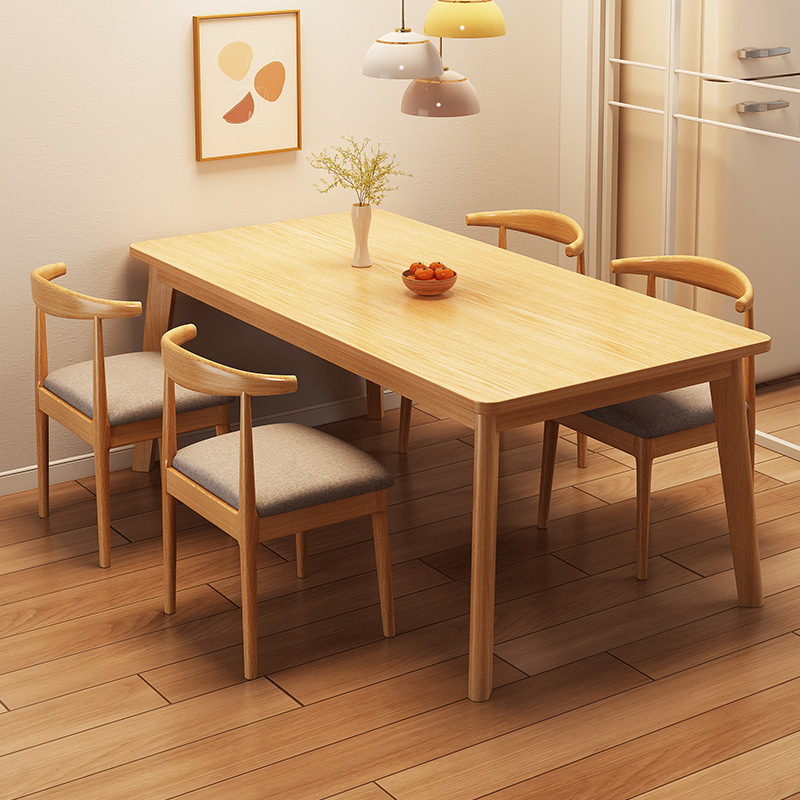 Mesa y silla de comedor de pierna de madera sólida, mesa de tablero de color nuez de estilo pequeño, 2026 nueva mesa rectangular