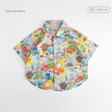 多巴胺的夏天新款韩式花衬衫男童男宝宝时髦上衣短袖潮流儿童衬衣