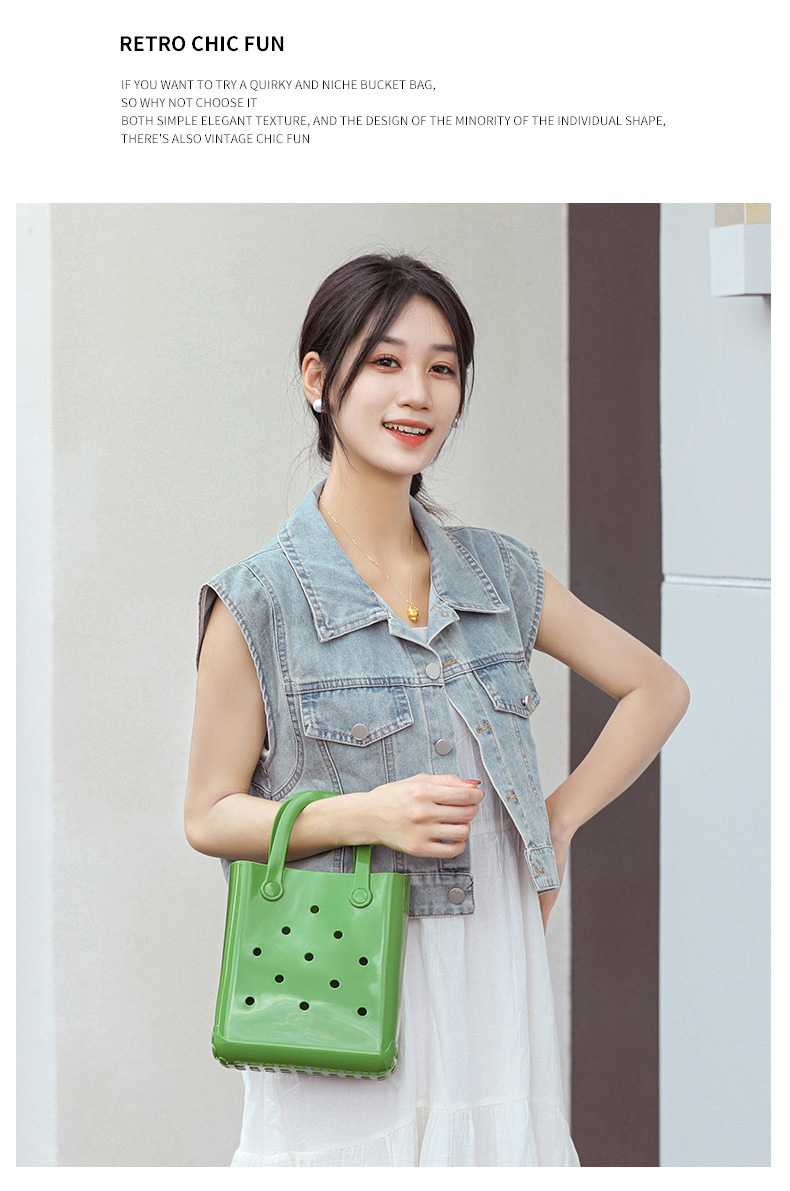 319g Weight Women's Medium PVC Solid Color Streetwear Hollow Square Open Handbag