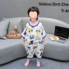 儿童睡衣冰感连身夏季男女童短袖睡袍宝宝薄款防踢被冰丝卡通睡裙