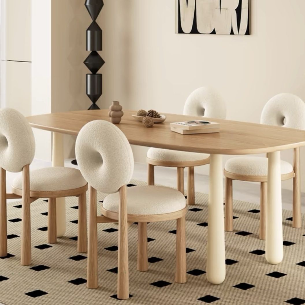 Solid Wood Dining Table French Cream Dining Table and Chair Oval Nordic Style Log Simple White Wax Dining Table for Small Apartment