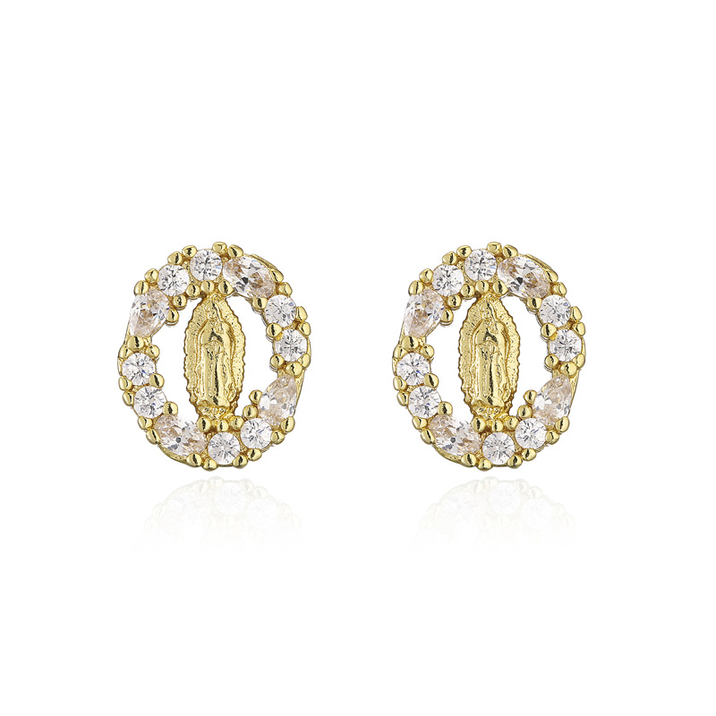 Geometric Pattern Women'S Gender Copper Micro-inlaid Zircon Religious Jewelry Real Gold Electroplated Maria Earrings