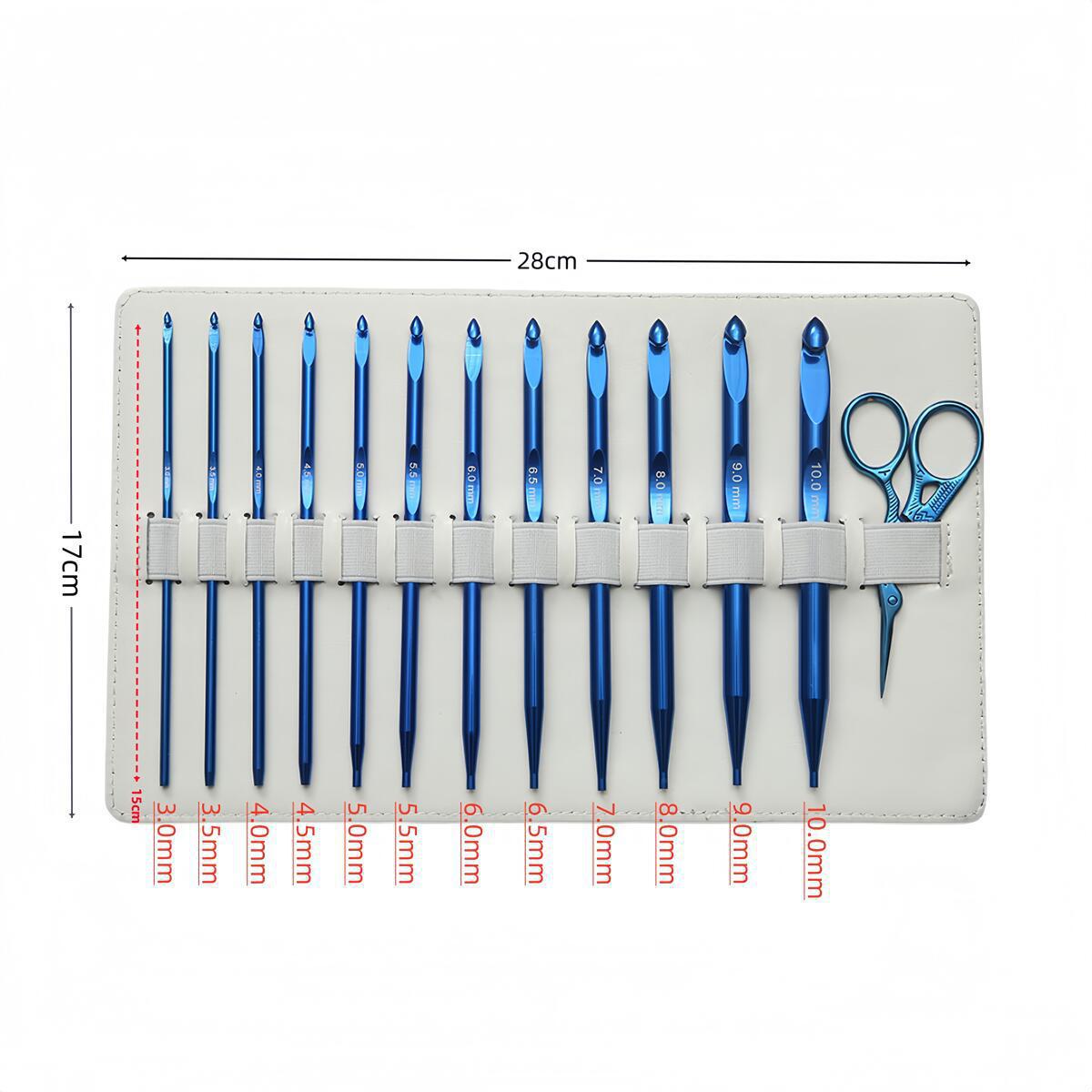 Crochet de tejido transfronterizo azul de alúmina tunecina crochet 12 conjuntos 3.0 - 10.0 paquete PU color sólido