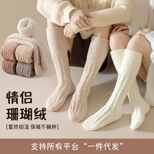 珊瑚绒袜子情侣款冬季加绒保暖居家堆堆睡眠袜加厚月子小腿地板袜