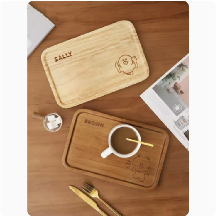 Placa de madera de dibujos animados almuerzo para niños almuerzo creativo bandeja con aislamiento térmico anti-escaldado bandeja de comida occidental bandeja de té