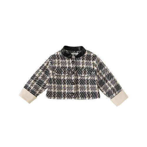 Beibei City Girls Spring Clothes Baby Girl Small Fragrance Jacket Houndstooth Short Fashionable Cardigan Top QY23016