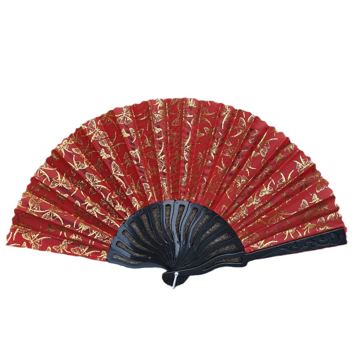 Черный изогнутый веер-бабочка с золотой проволокой и волнистым краем для танцев в китайском стиле, фотосъемка в этническом джазовом стиле, женский реквизит, веер в виде павлина, легко открывается и закрывается