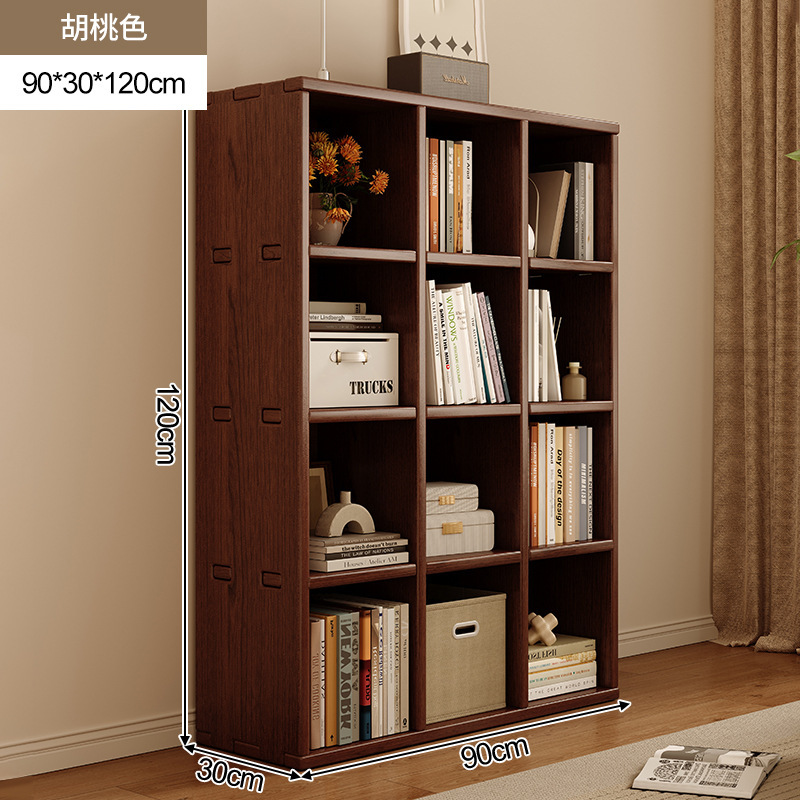 Estantería de madera maciza, estantería de pared completa, todo en la parte superior, sala de estar, color nogal, pared completa, vitrina para el hogar