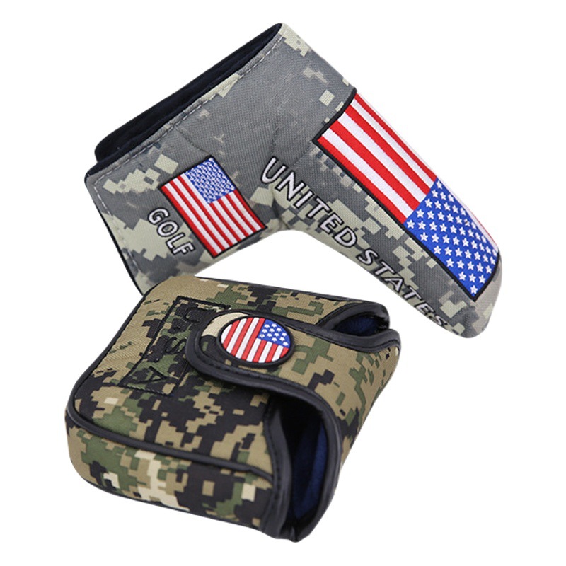 Golf camuflaje bordado putter cubierta cuadrado putter cabeza cubierta protectora nylon hebilla magnética a la imagen