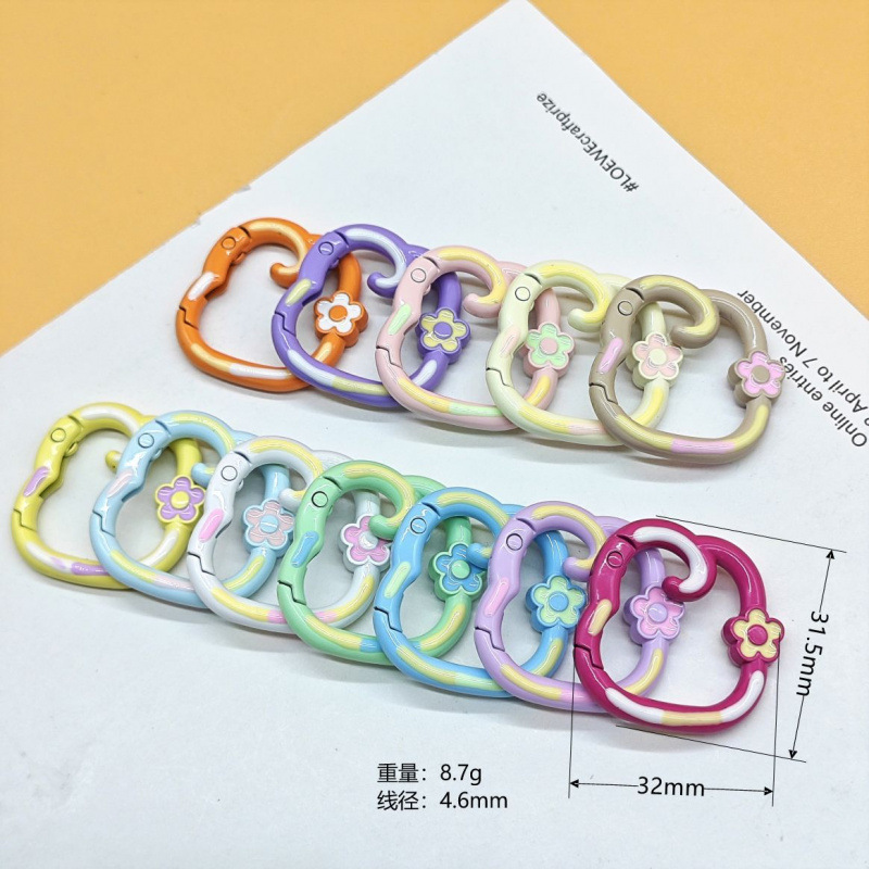 スプリングリングキャンディーカラースプリングバックルアクセサリーカラフルな愛ペイントブックリングカードリングキーホルダーオープン diy ジュエリー|undefined