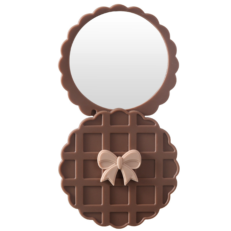 Galletas de doble cara espejo pequeño espejo de maquillaje plegable mujer portátil bolsillo de maquillaje mini espejo de mano de plástico redondo