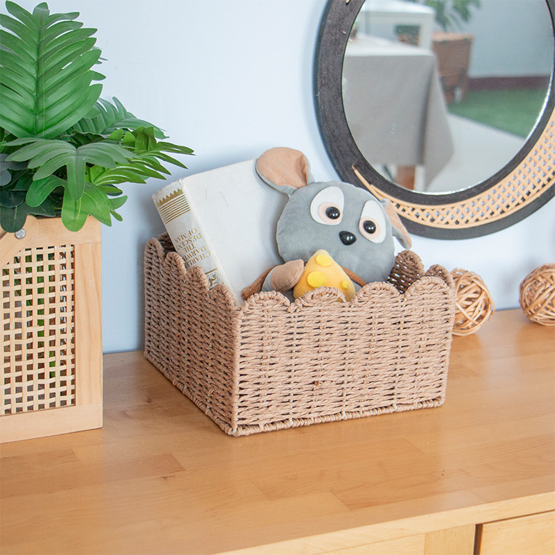 Cesta de almacenamiento de tela de caña de escritorio de acabado de papel cuerdas trenzadas caja de almacenamiento sala de estar gabinete de cocina estudio de muebles caseros cesta de almacenamiento