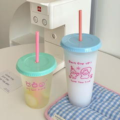 原創自製小眾簡約吸管杯大容量戶外咖啡杯便攜隨身杯塑料水杯批發