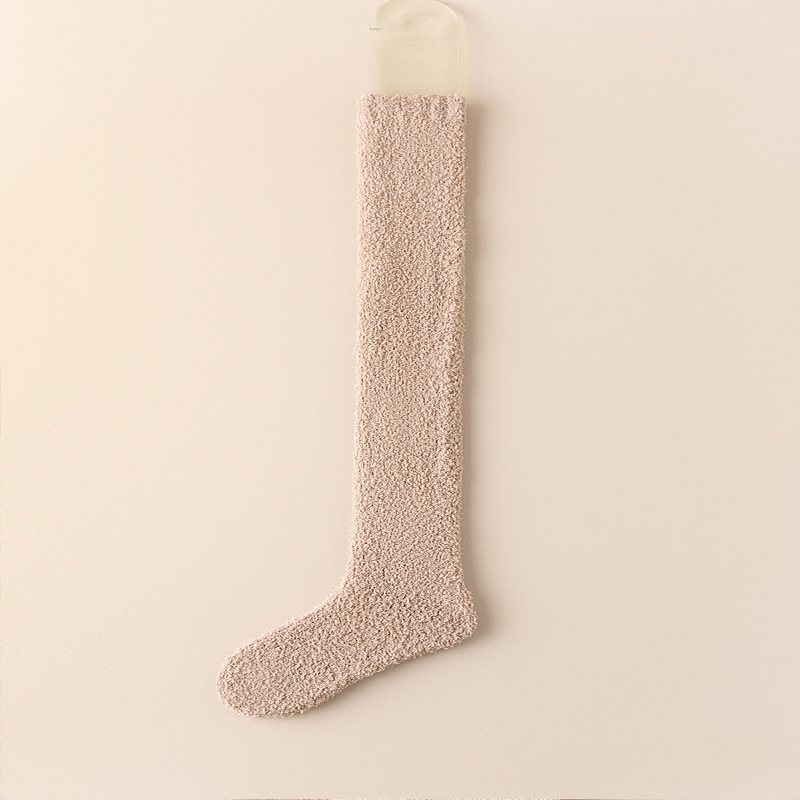 Calcetines de lana de coral sobre la rodilla medias sin pelusa calcetines de piso de sueño gruesos forrados de lana calcetines de pierna delgada medias calientes