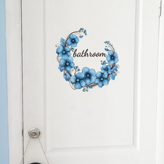 新款fun-f20外貿浪漫藍色花朵Bathroom浴室門貼美化裝飾牆貼紙