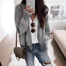 外贸2025欧美俄罗斯跨境亚马逊秋冬新款女装格子毛呢开衫外套