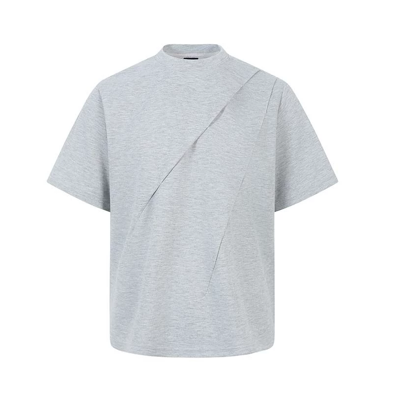 Мужская летняя футболка с короткими рукавами и диагональной плиссированной структурой High Street American, новый модный брендовый свободный повседневный топ с круглым вырезом