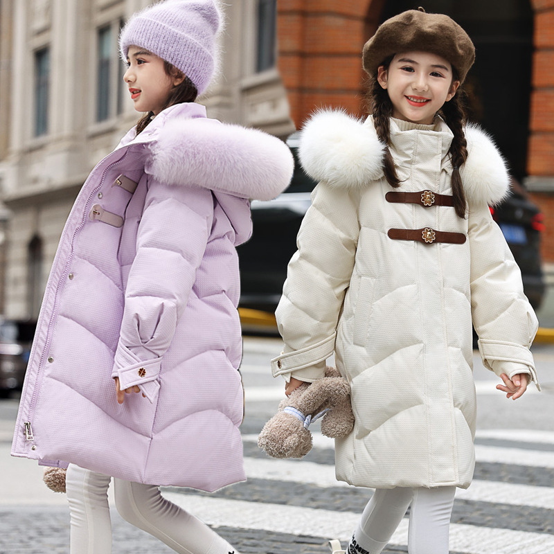 女童羽绒服中长版2023新款韩版女孩洋派加厚大童外套冬季童装