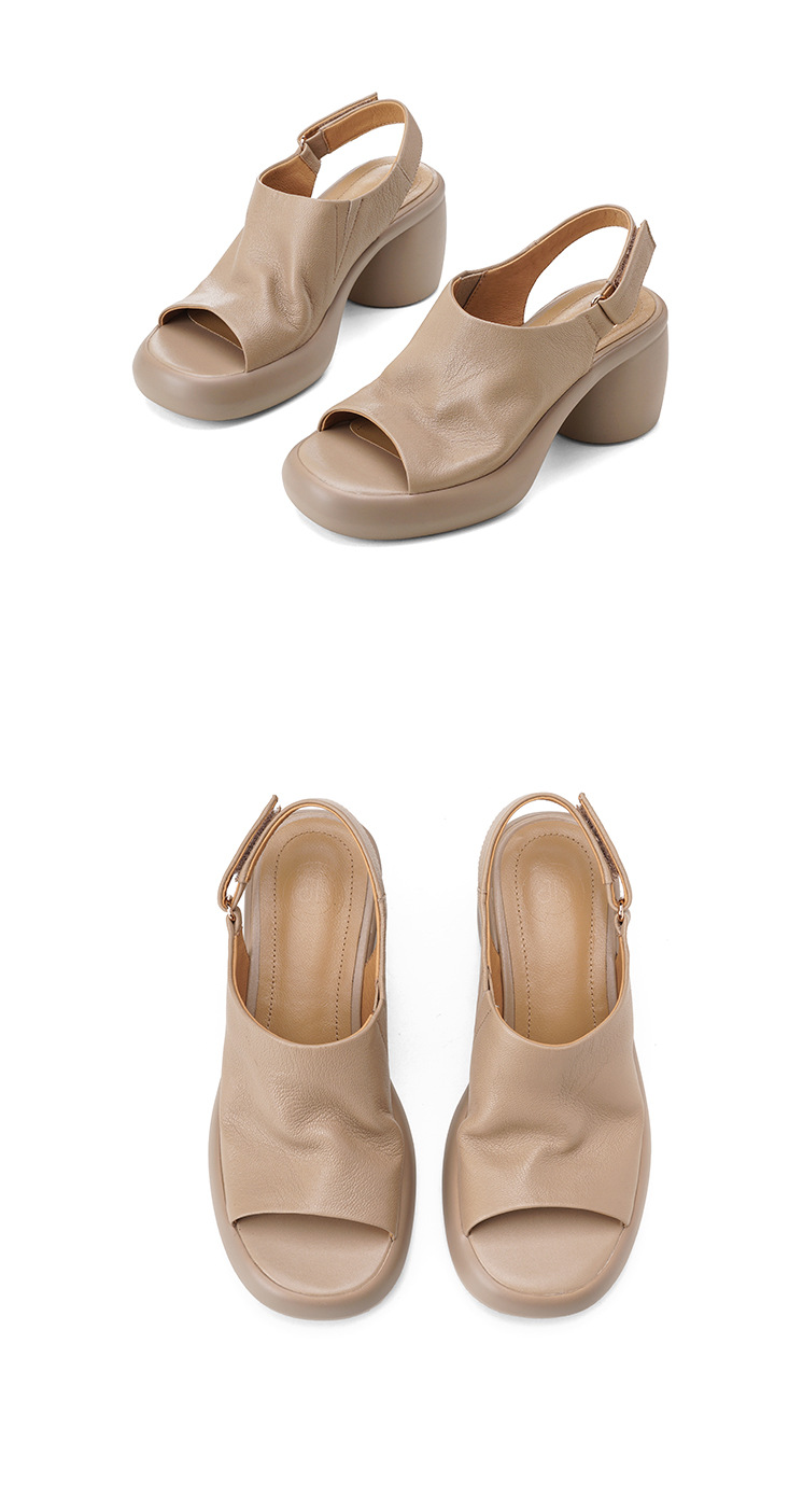 Sandal nữ cao gót mũi hở da cừu quai một từ khóa — màu trắng ngà chi tiết 17