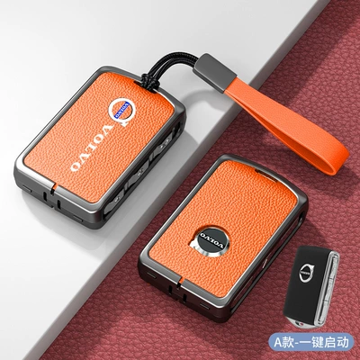 Car key bag, new xc60/xc40/s60/s90/xc90/v60/v90 protective - standard-type-a-one-click-start-emma-orange-zinc-alloy-shell-hand-strap
