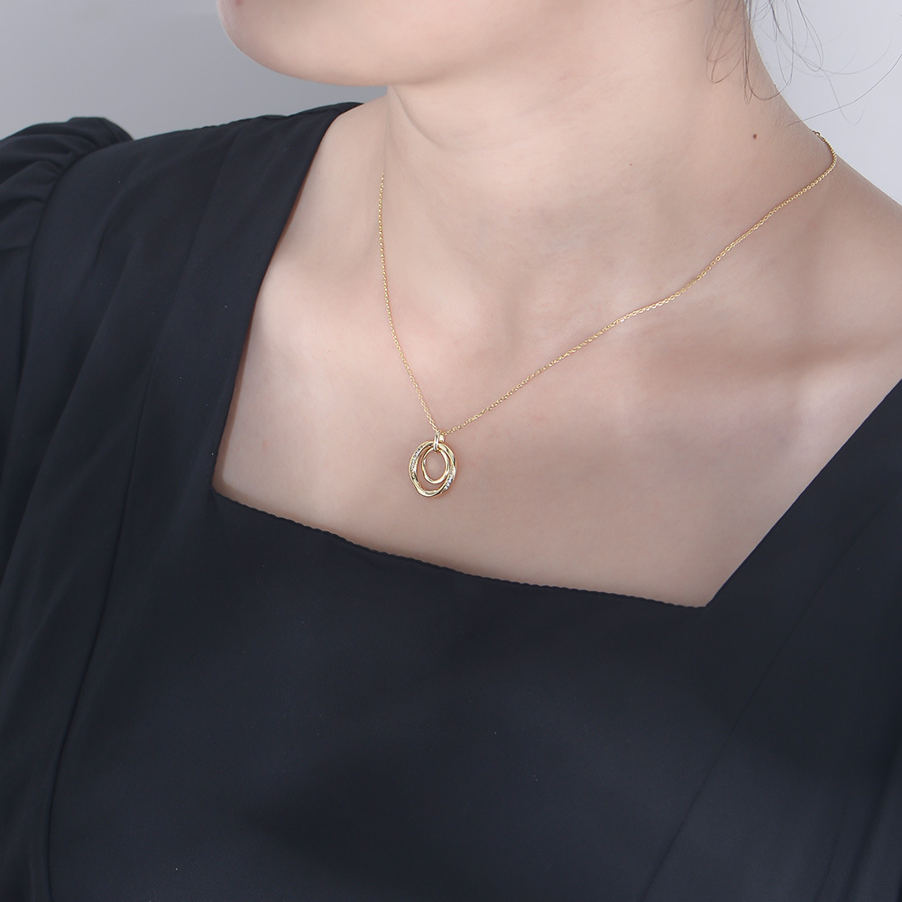 14K Real Gold Plated, Rhodium Plated Plating Material 925 Sterling Silver Pendant Material 925 Sterling Silver Zircon Inlay Geometric Pendant Necklace
