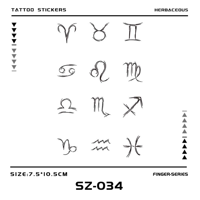 Twelve Zodiac Signs Herbal Tattoo Stickers Creative Finger High-End Realistic Tattoo Design Simple Trendy Non-Reflective