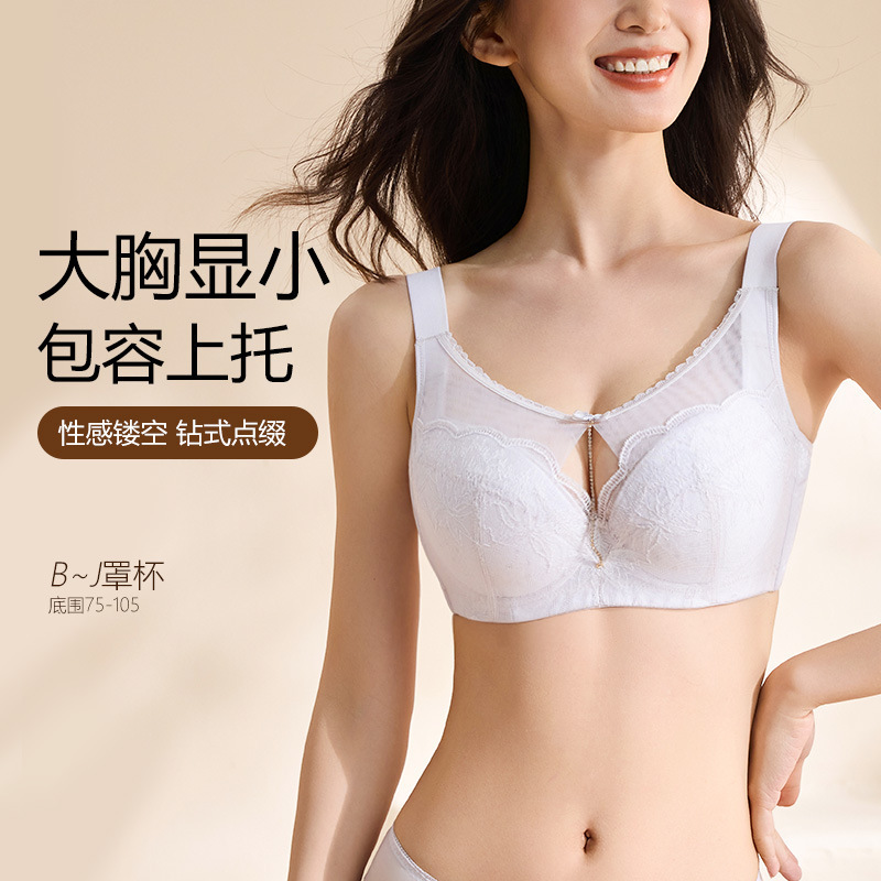 Wholesale Large Bust Minimizing Bra Full Cup Thin Lace Women's Bra Plus Size for Plus-Size Women with Side Breast Collection