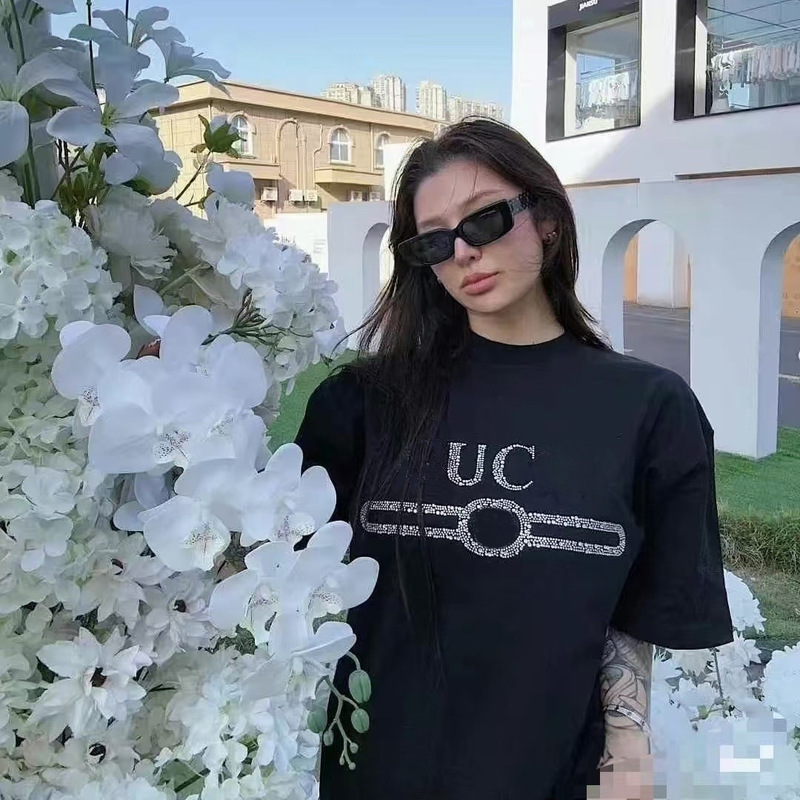 High-Quality g Brand Rhinestone Belt Classic Rhinestone Round-Neck Short-Sleeve T-Shirt Unisex Couple's Top Loose and Comfortable High-Quality g Brand Rhinestone Belt Classic Rhinestone Round-Neck Short-Sleeve T-Shirt Unisex Couple's Top Loose and Comfortable